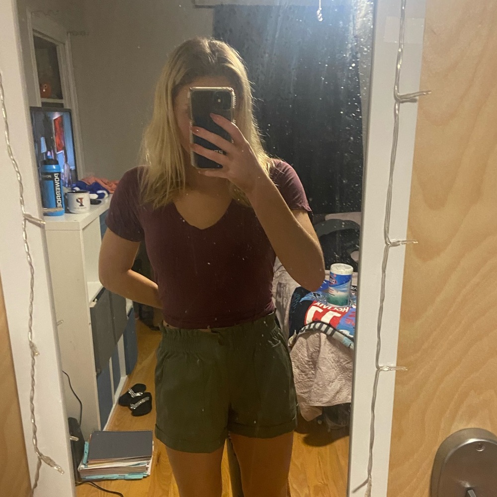 Green pleather shorts